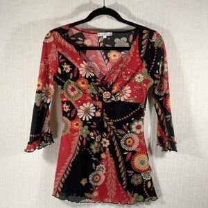 Moa Moa Floral Gypsy Vneck 3/4 sleeve Size Medium